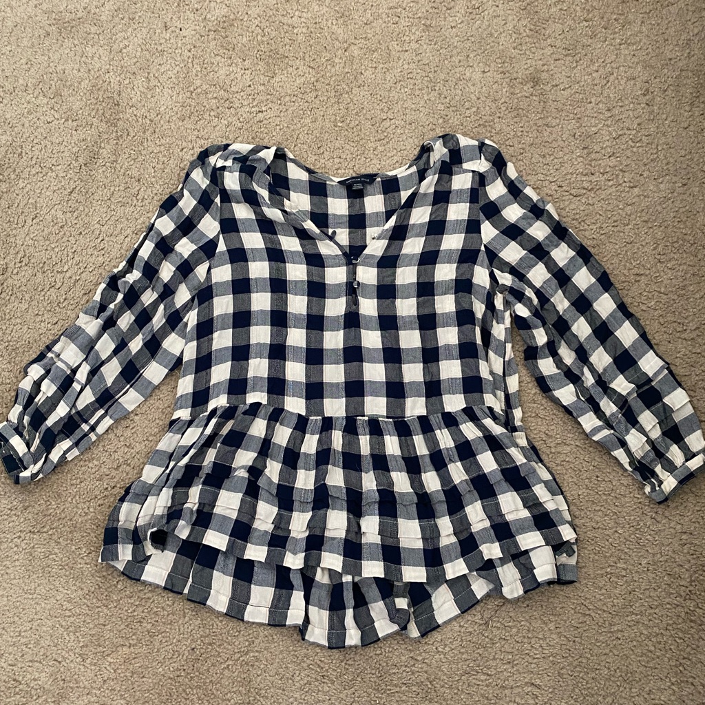 American Eagle Plaid Peplum Blouse